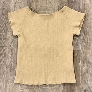Aerie Ribbed Open Back Tee Beige Fitted Short Sleeve Top Size M